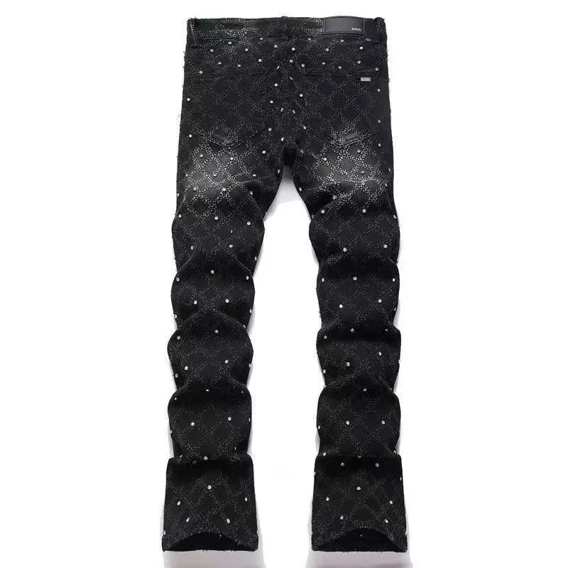 Autumn and Spring New Fashion Trend Retro High Street Printed Elastic Denim Pants Men's Casual Sports High Quality Jeans