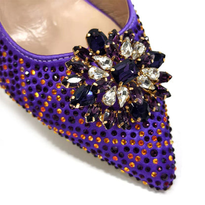Pointed-Toe Rhinestone Pumps African Ladies Italian Shoe and Bag Set Designer