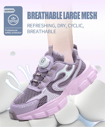 Summer button women's steel head safety shoes Smashing breathable upper Workshop factory women's work shoes