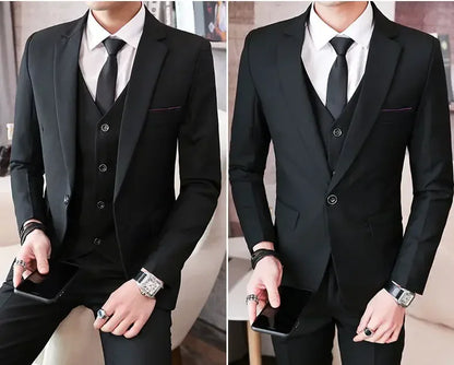Suit (Blazer+ Vest + Pants) Men's Fashion Casual Outdoor Gentleman Business Wedding Formal Dress British Style Wedding Suit