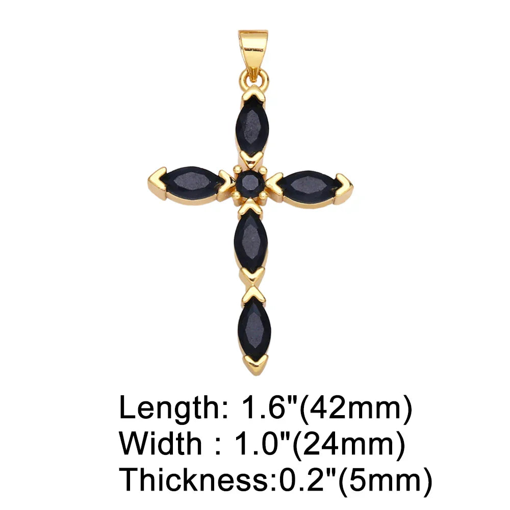 Big Rainbow Colorful Cross Pendants for Necklace Gold Plated  Copper Zircon Religious Jewelry Components pdta638