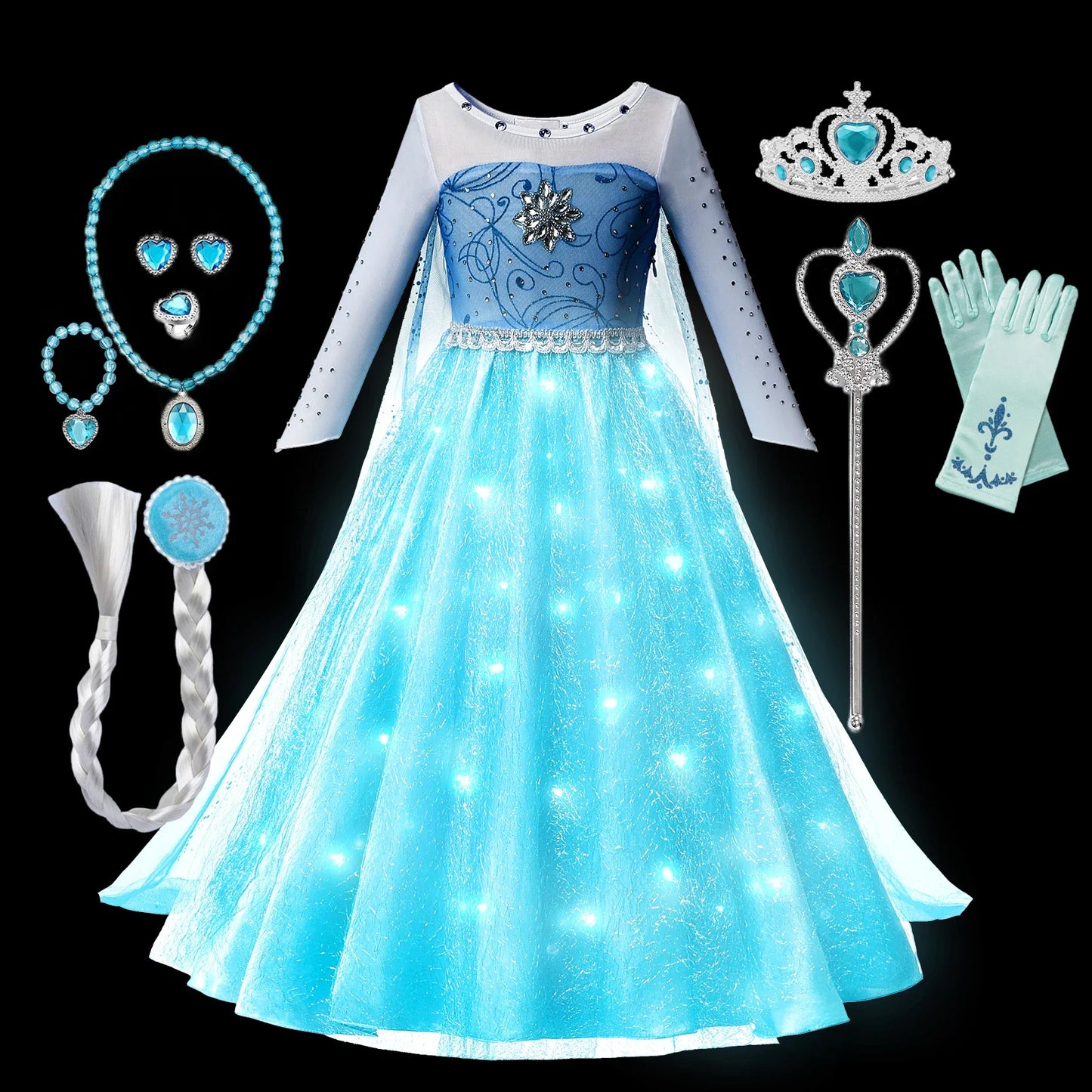 Elsa Rainha da Neve Princesa Meninas Vestido LED Roupa de Carnaval de Halloween Festa Crianças Cosplay Fantasia Infantil