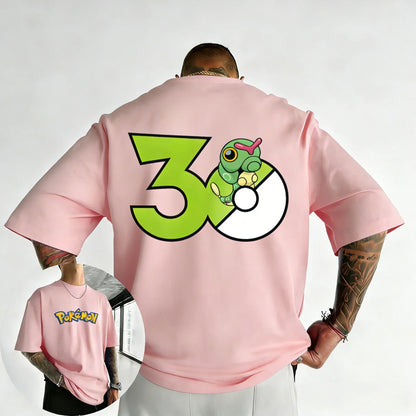 30th Anniversary Caterpie Printed T-shirt Summer New Men's and Women's Loose Casual Hip Hop Trendy Short Sleeve Top