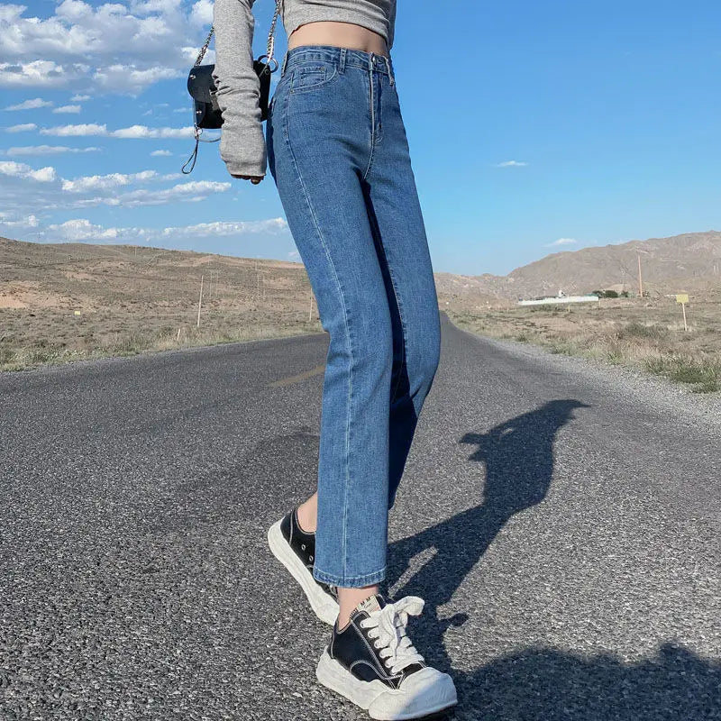 Light-colored High-waist Straight-leg Jeans Women Spring/autumn Slimming Elastic Versatile Tube Pants