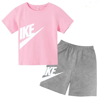 Kids Summer Short Sleeve T-shirt Shorts 2Pcs Set Boy Girl Casual Sport Jogging Suit Toddler 3-12Y