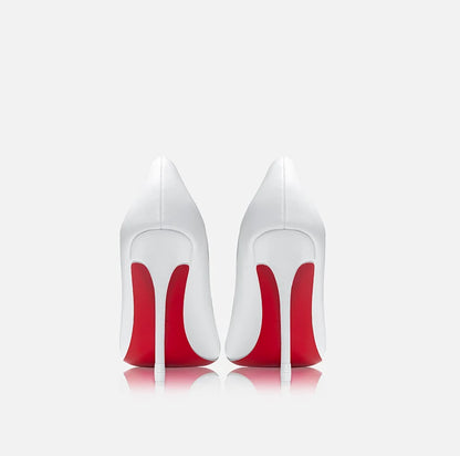 Red soled heart-shaped rhinestone white high-heeled shoes for women's 2025 wedding, exuding a refined and refined style