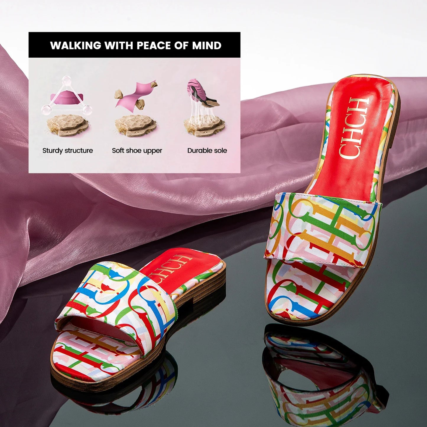 Fashionable Retro Design New Women's Shoes Summer Casual Color Blocking Design Non Slip Sandals Slippers Letter Slippers