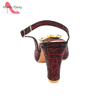 Fuchsia Color Italian Classics Design African Women Shoes and Bag Set High Quality with Shinning Crystal for Wedding Party
