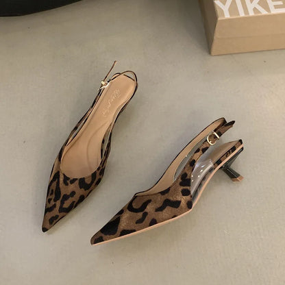Women Sandals Pointed Toe Elegant Low-heel Shoes Summer Fashion Slingback Woman Mules Shoes Pumps Dress Shoes