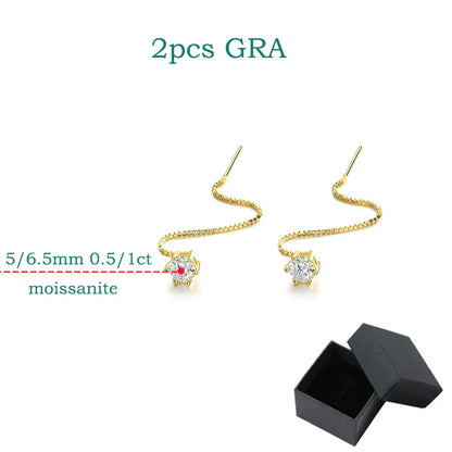 Each 0.5/1CT Tassel Moissanite Drop Earrings for Women 925 Sterling Silver Plated 18k Gold Jewelry Sparkling Earring