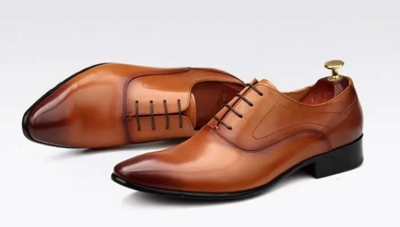 First-layer Cowhide Pointed Leather Shoes For Men British Style Genuine Cow Leather Brownish Yellow Oxford Formal Shoes