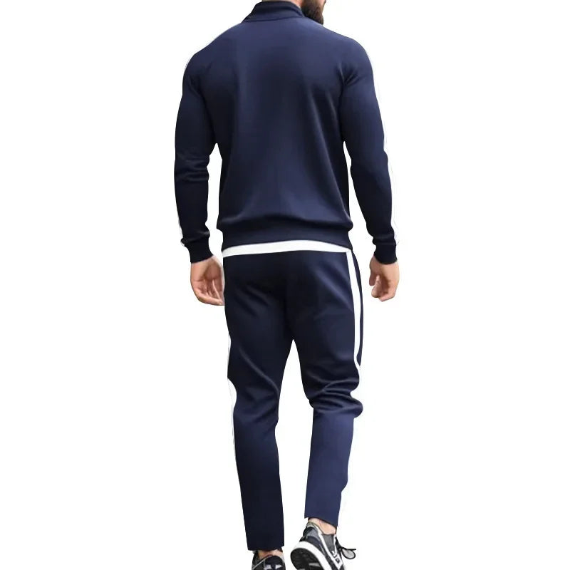 2025 Spring Autumn Men's 2-Piece Set Color Blocking Zipper Stand Collar Casual Sports Jacket Sweatshirt Trousers Suit