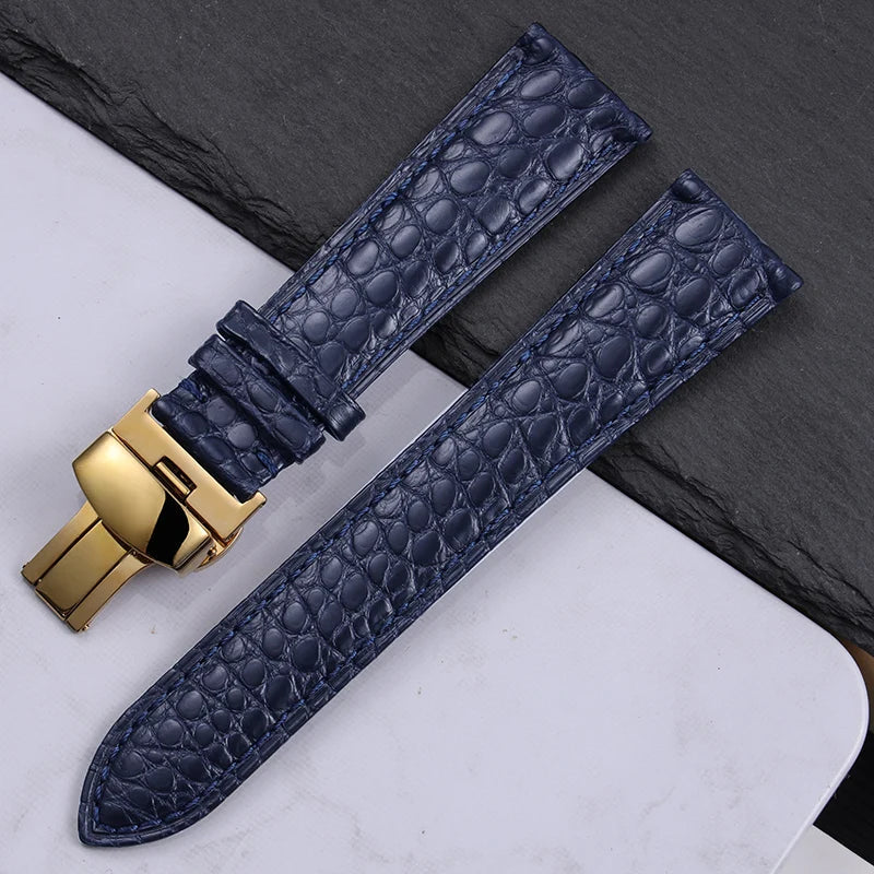 High quality Two-sided Crocodile Skin leather watch strap Butterfly clasp 19mm 20mm 21mm 22mm men metal Watchband soft bracelet