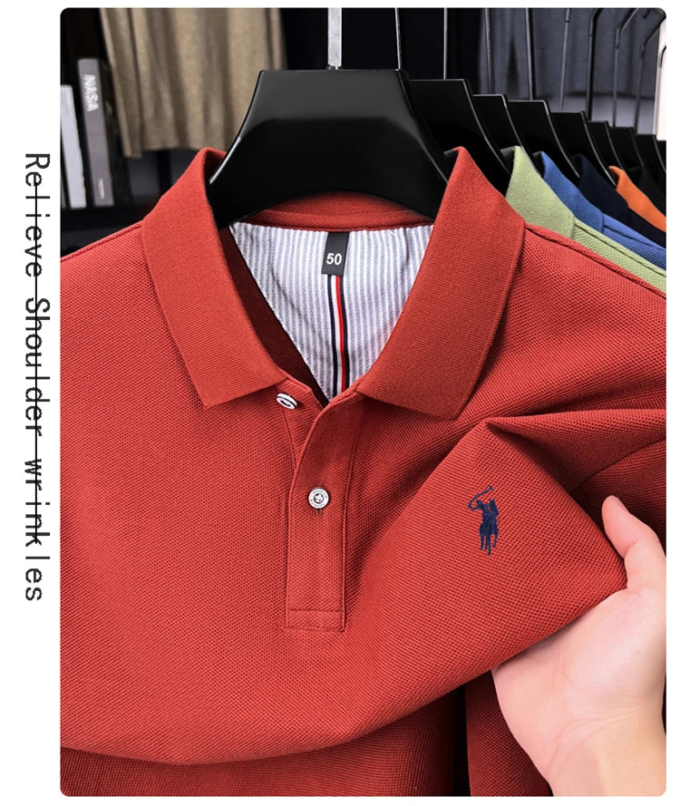 High end brand 100% cotton long sleeve polo shirt fashion luxury pony embroidery business casual comfort new Paul men's T-shirt