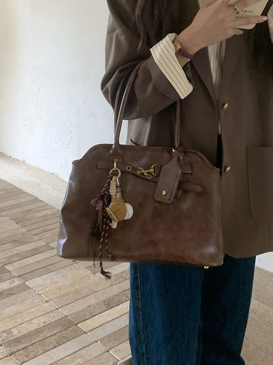 Vintage Designer Luxury Tote Bag Casual Lage Capacity Women's Shoulder Bag Simple Commuting PU Leather Ladies Handbags