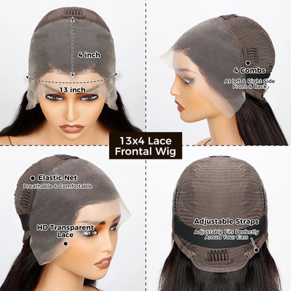 Reddish Brown Straight 13x4 HD Lace Front Human Hair Wigs Brazilian Remy Pre Plucked 30 inch Colored Lace Frontal Wig for Women