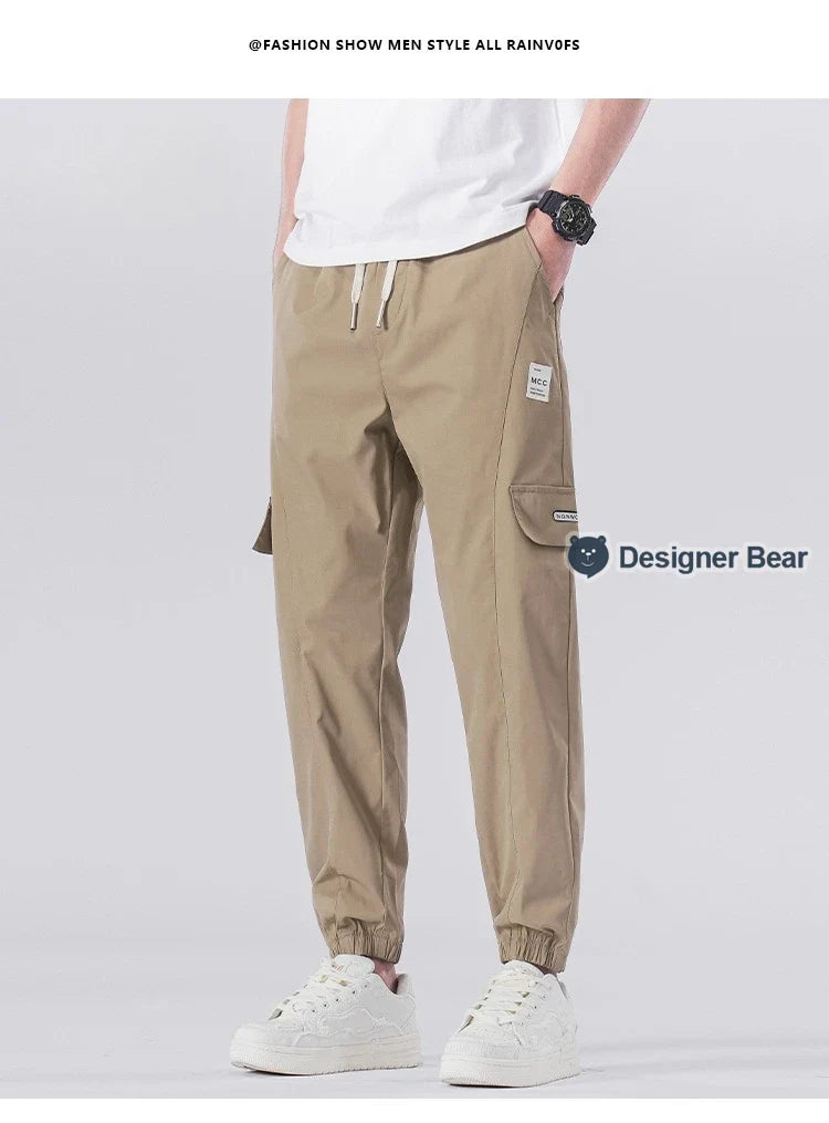 Spring Summer Thin Men's Cargo Pants Loose Tapered Elastic Cuff Jogger Trousers Quick Dry Casual Outdoor Haren Pants Male 5XL