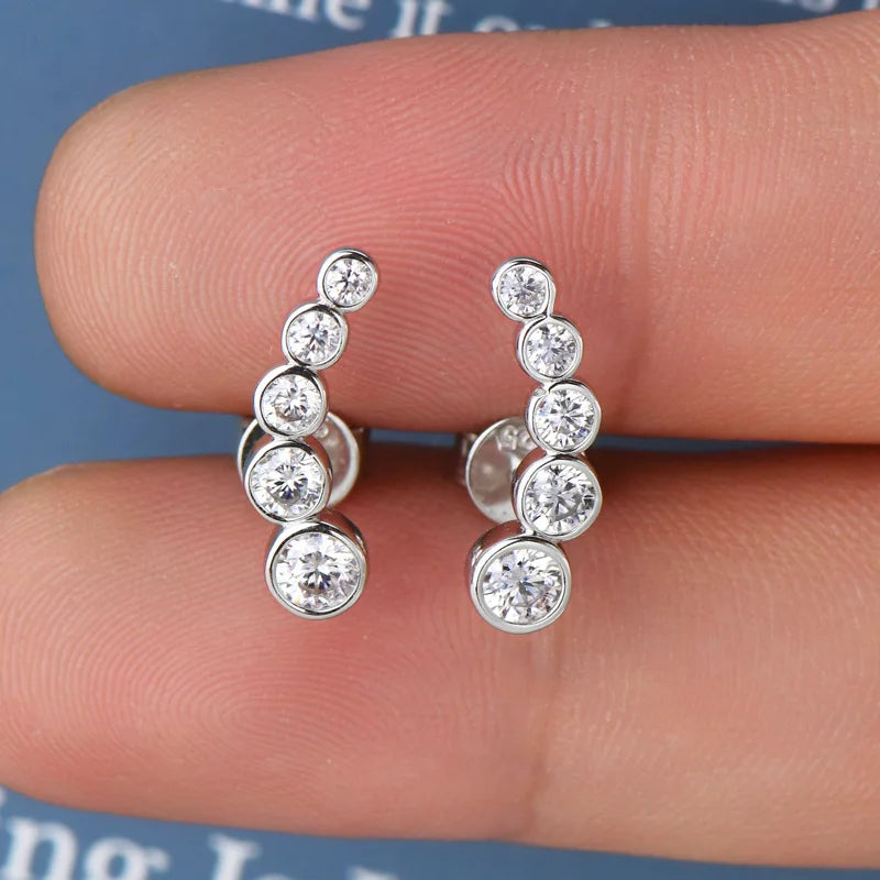 Round Bezel Set Graduated Round Cut Moissanite Stud Earrings Women S925 Silver Lab Diamond Drop Earring Ear Fine Jewelry