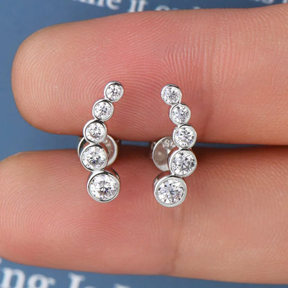 Real 5-Stone Bezel Full D Color Moissanite Stud Earrings for Women S925 Silver Party Round Bubble All Diamond Earring Gift