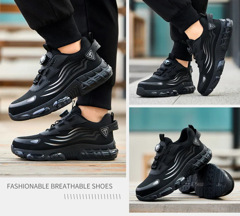 Rotary button new safety shoes for men, anti-impact and anti-piercing work shoes, fashionable men's sports shoes Tactical Boots