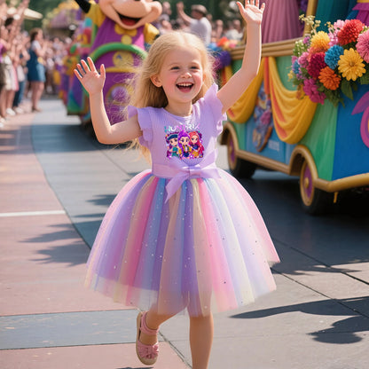 Girls Flying Sleeves Bow Sequin Dress Kids Baby Girl Birthday Party Fluffy Tutu Princess Dress 1-5Y