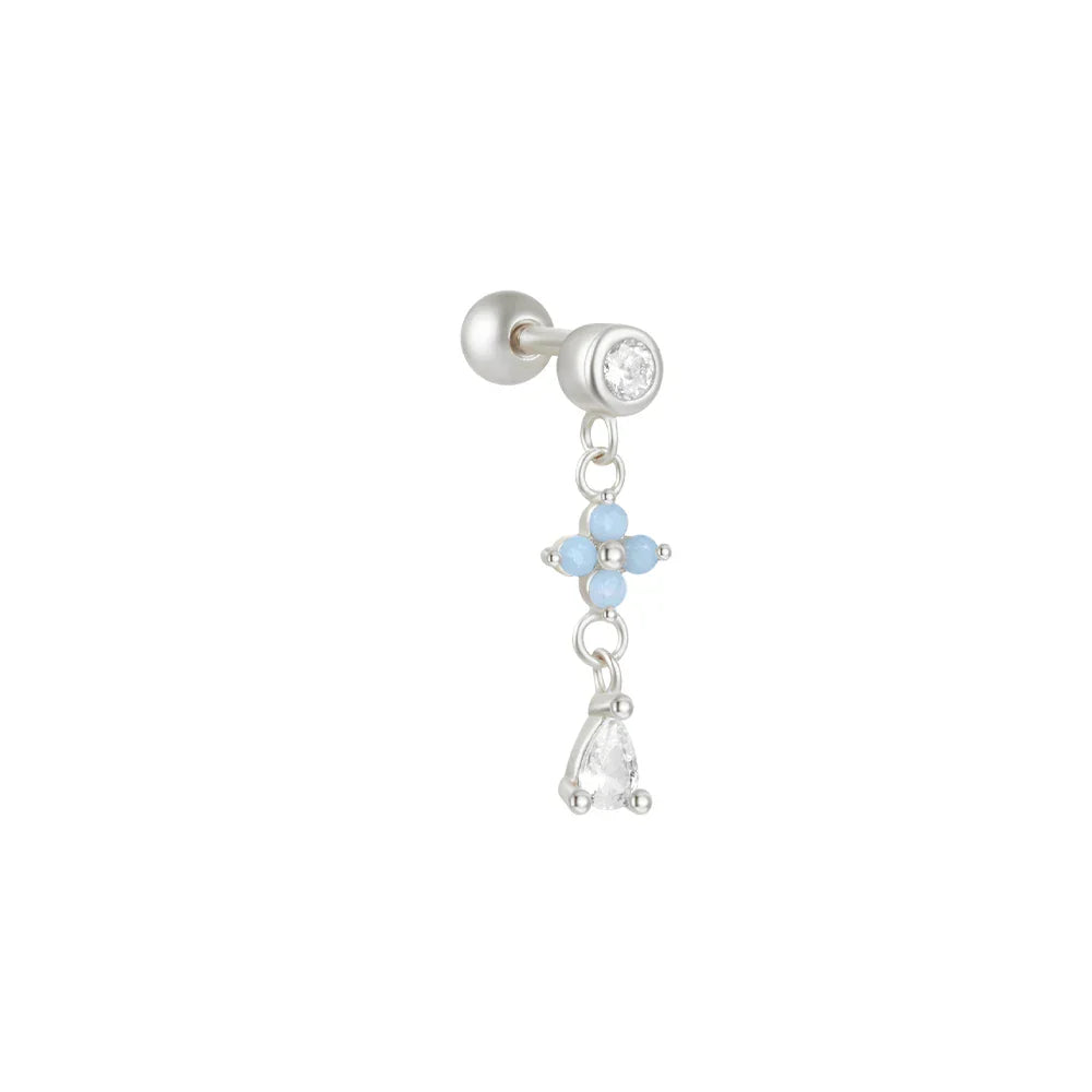 1PC 925 Sterling Silver Crown Horse Eye Zircon Heart Flat Head Cartilage Piercing Stud Earring For Women Claasic Earring