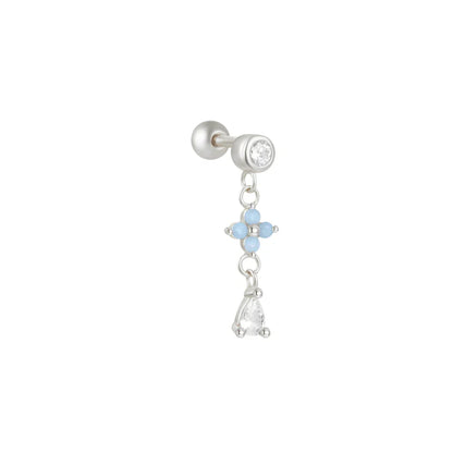 1PC 925 Sterling Silver Crown Horse Eye Zircon Heart Flat Head Cartilage Piercing Stud Earring For Women Claasic Earring
