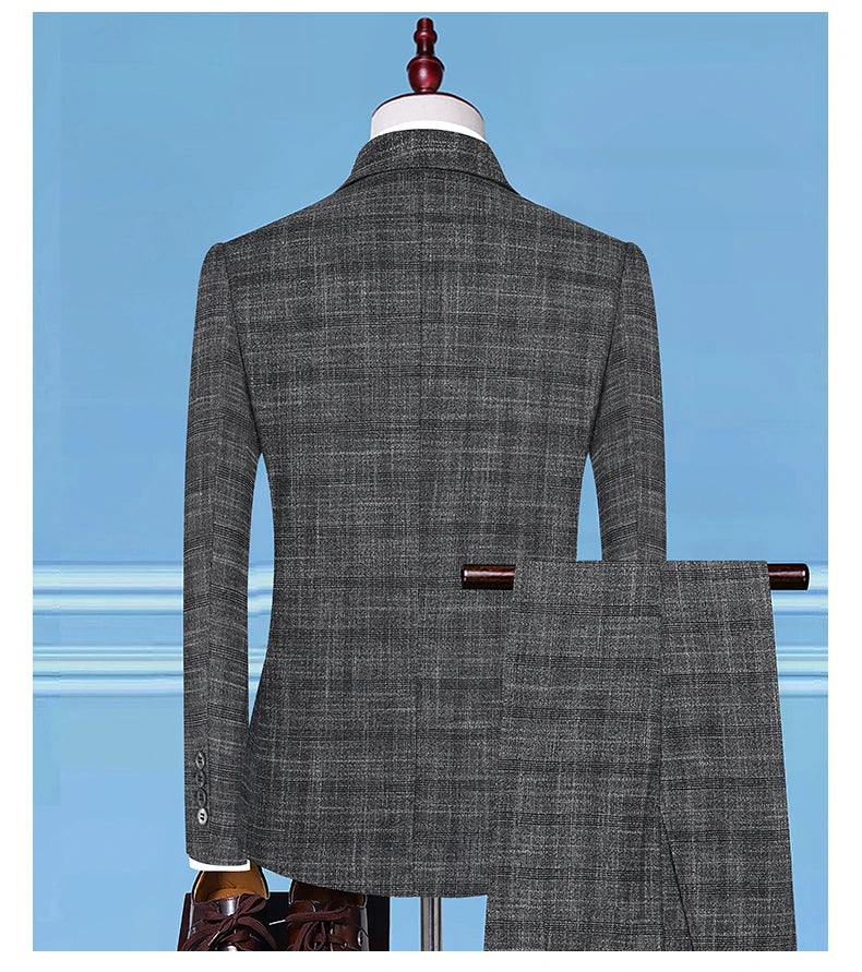 Blazer Vest Pants  Boutique Plaid Men's Formal Groom Wedding Dress Slim Suit 3Pcs or 2Pcs Men's Casual Business Suit Tuxedo