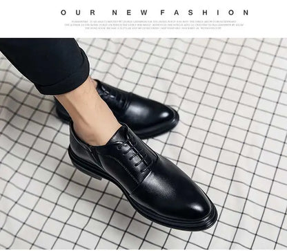 Business Formal Leather Shoes Men's Casual with Suit Low Top Solid Wedding Shoes Color Fashion Oxford Shoes Pointed Office Shoes