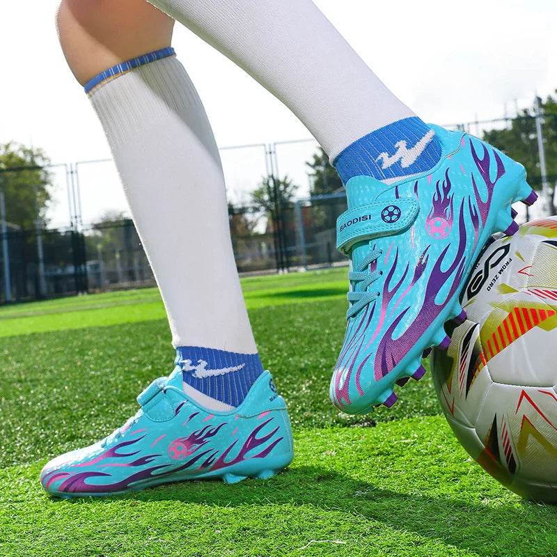 Kids Youth Soccer Shoes Boys Girls Football Cleats Velcro TF FG Training Sneakers Non-Slip Grass Artificial Grass Sport Boots