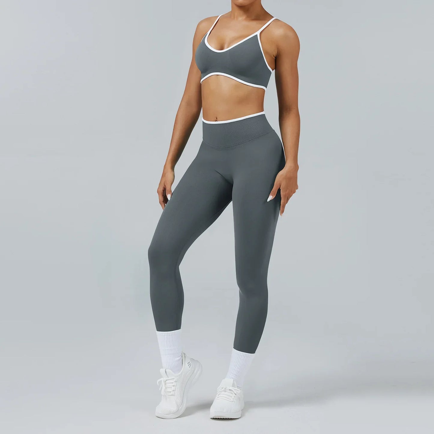 Women's Color Block Seamless High-Stretch Yoga Set, Butt Lifting Yoga Pants, Breathable Quick-Dry Active Workout Outfit