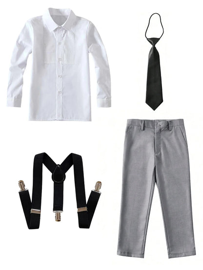 4pcs/set Boys' Suit Set With Pants, Vest, Shirt And Tie School Uniforms