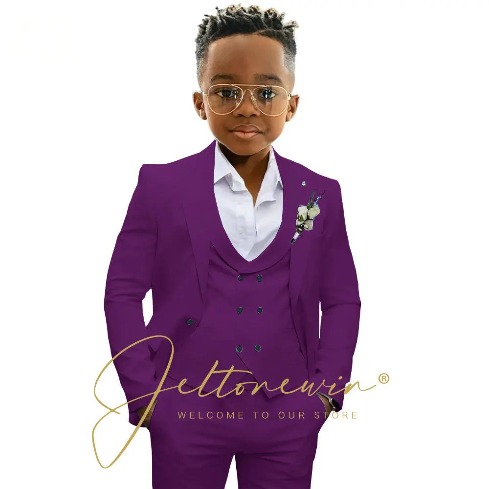 Boys' 3-Piece Suit with Notched-Lapel Jacket, Vest & Pants in Solid Colors for Weddings