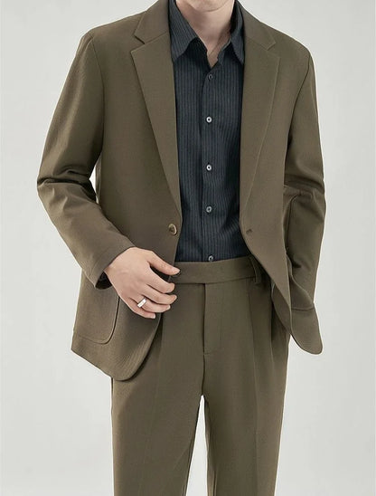 2 Piece Outfit Set Male Solid Color Youth Trends Costumes Ceremony Pants Full Men's Suits and Blazers Clothes Classic Elegant