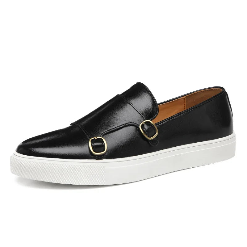 Fashion Men's Casual Shoes Snakeskin Grain Leather Men Retro British Style Loafers Monk Shoes Mens Slip-on Outdoor Driving Flats