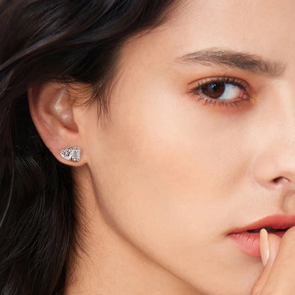 4cttw Heart & Emerald Moissanite Diamond Stud Earrings with Certificates 925 Sterling Silver Ear Studs Fine Jewelry for Women