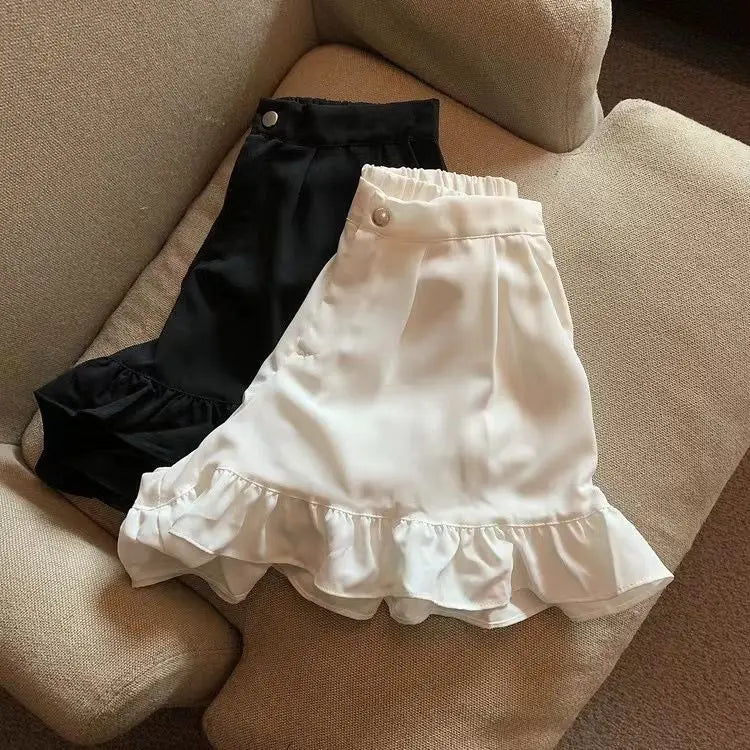 Shorts Women A-line Loose Ruched Ruffles Elastic High Waist Solid Body Building Summer Loose Ins Chic All-match Plus Size 5XL