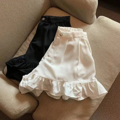 Shorts Women A-line Loose Ruched Ruffles Elastic High Waist Solid Body Building Summer Loose Ins Chic All-match Plus Size 5XL