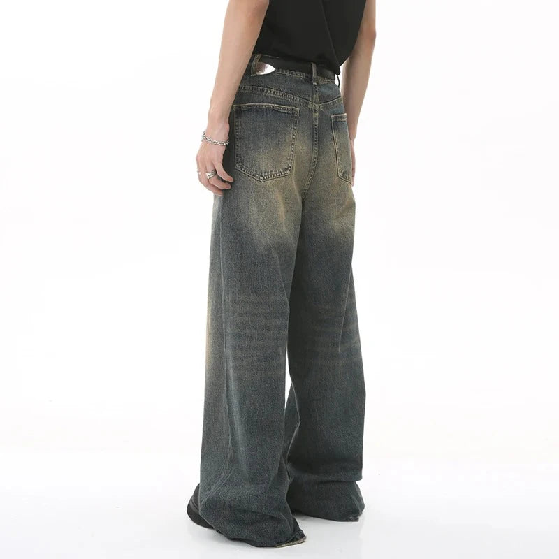 New Men's Baggy Straight Leg Wide Leg Jeans Male Fashion Vintage Wash Casual Denim Pants Youth Popular Brand Streetwear Trousers