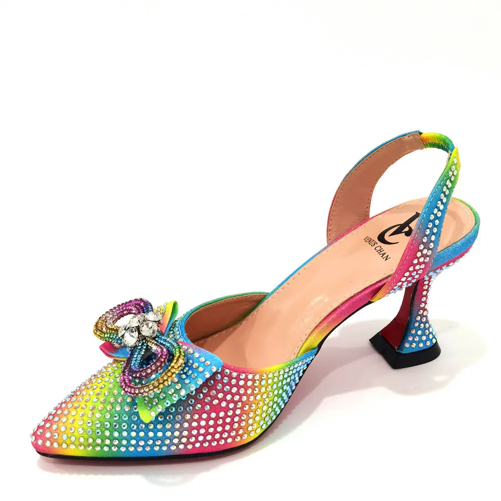 Italian Design African Women's High Heel Pointed Toe Sandals Party Wedding Party Fuchsia Color Shoes and Bags Set