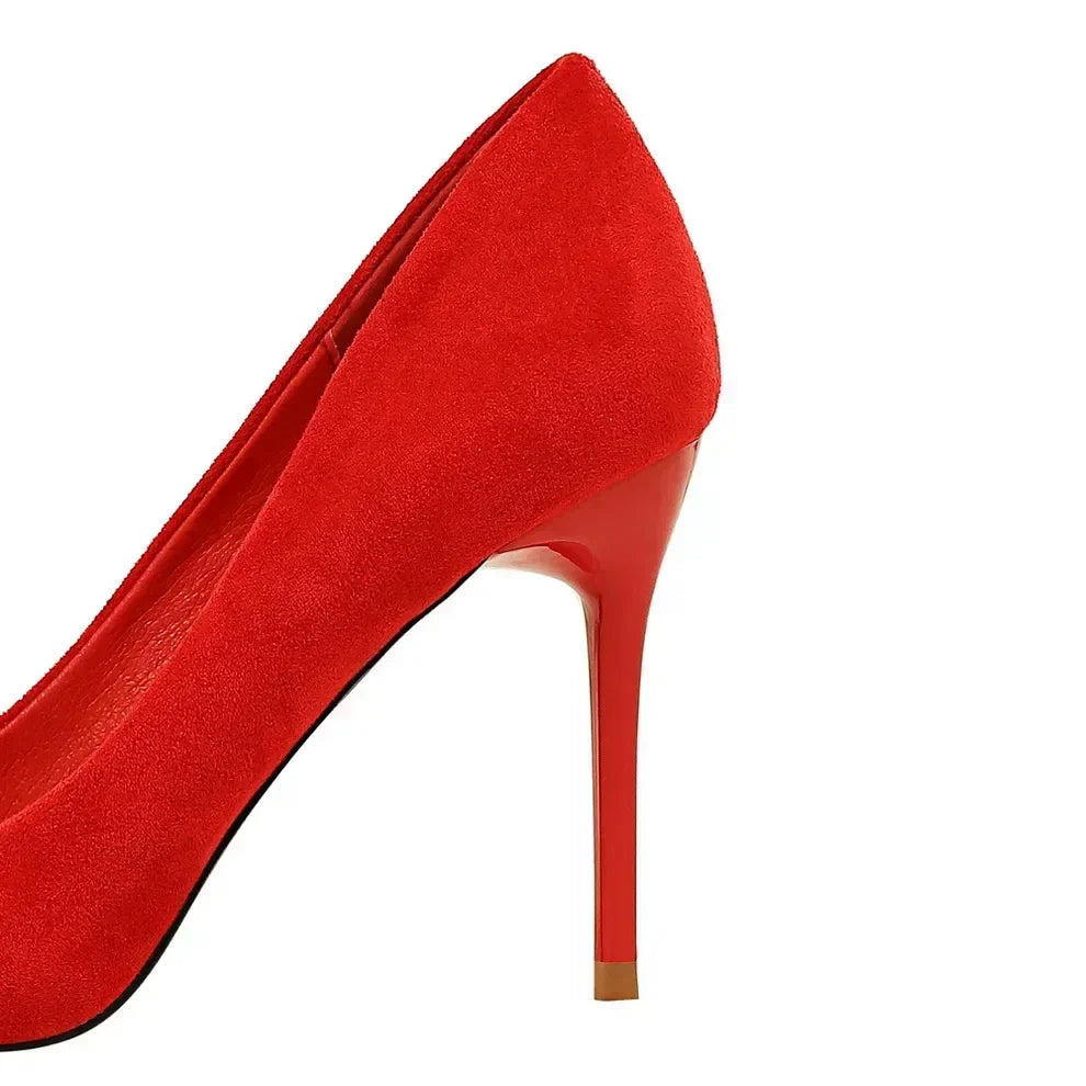 Women 9cm High Heels Daily Party Colorful Suede Pumps Female Scarpins Stiletto Evening Banquet Red Yellow Shoes Plus Size 34-43
