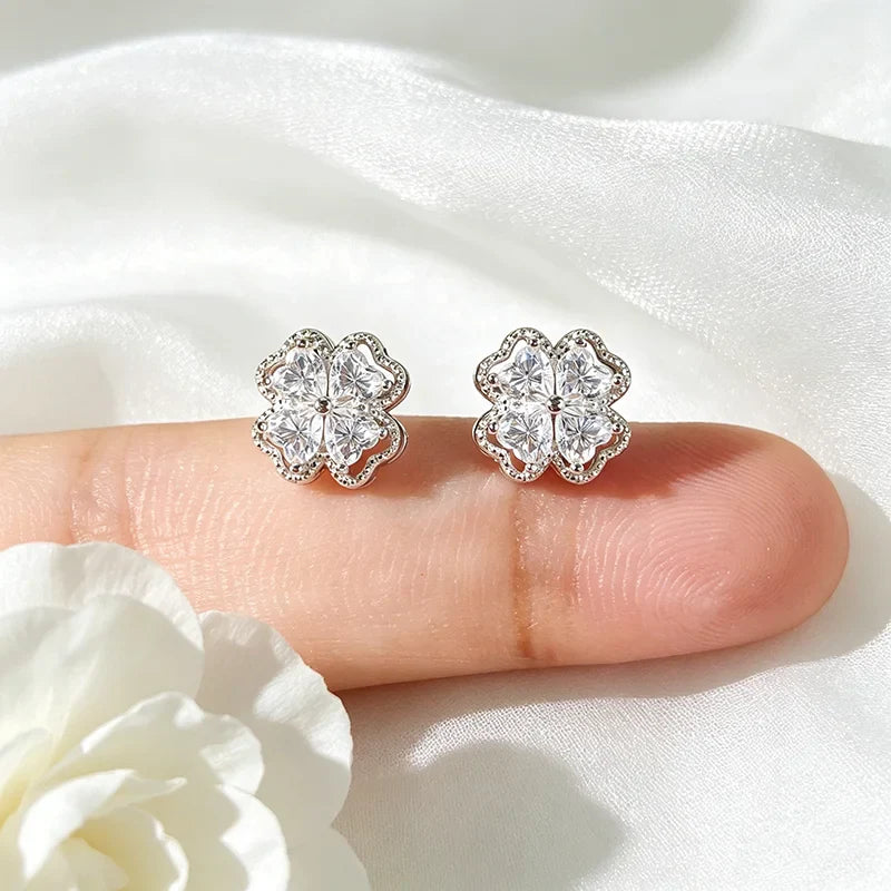 Heart Cut D Color Moissanite Stud Earrings for Women 8 Stones Lab Diamond Female Girls Gift Real S925 Sterling Silver