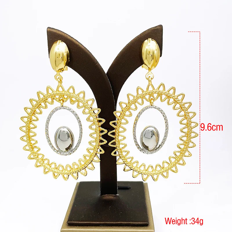Gold Color Earrings For Women Fashion Jewelry 18k Gold Plated Big Drop Earrings Wedding Party Accessories Gift Trending