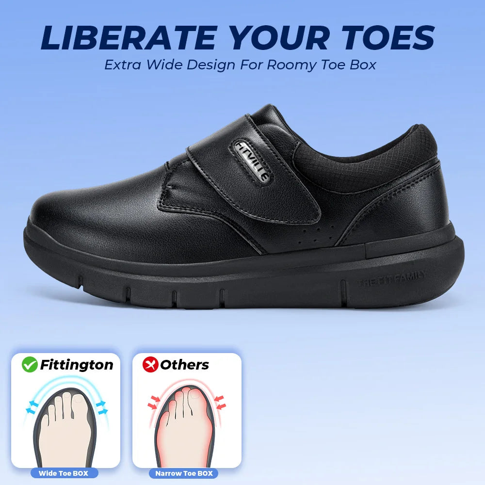 Extra Wide Men's Shoes Leather Diabetic Shoes Walking for Elder Orthopedic Toes Swollen Feet Non-Slip Arch Support