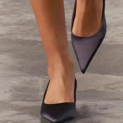 Elegant Purple Satin Low Heel Women Pumps Sexy Pointed Toe High Heels for Women Hollow Back Strap Mules Fashion Party Dress Shoe