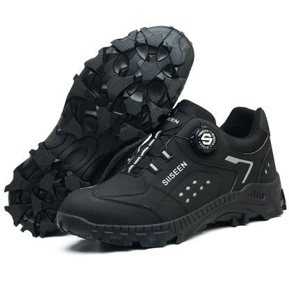 Steel Toe Safety Shoes for Men - Puncture Proof, Slip Resistant & Durable Work Boots for Construction, Outdoor Industrial Use