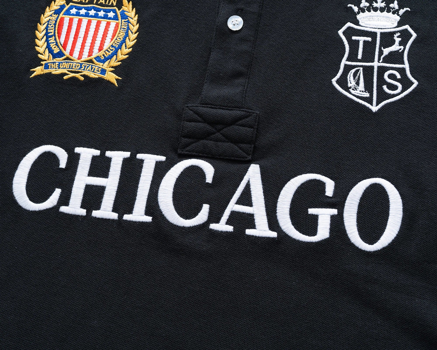 Men's polo shirt USA Chicago short sleeve Royal leisure sports party cotton embroidered with slit contrast color original