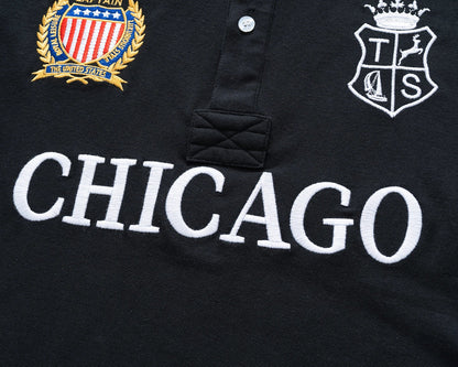 Men's polo shirt USA Chicago short sleeve Royal leisure sports party cotton embroidered with slit contrast color original
