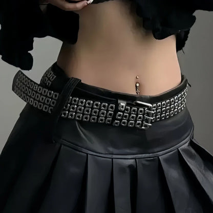 Women Belt  Fashion Square Beads, Willow Nails, Three Exhaust Eyes, Punk Street Cool, Personalized Men's and Women's Belts