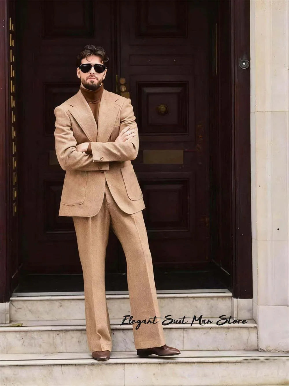 Herringbone pattern Kent blazer Pants Retro Italian style Men's Business Suit Set (Jacket+trousers）tall men tailored suit set
